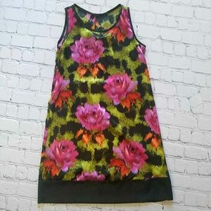 Hubris Black Watercolor Floral Silk Dress Sz Small